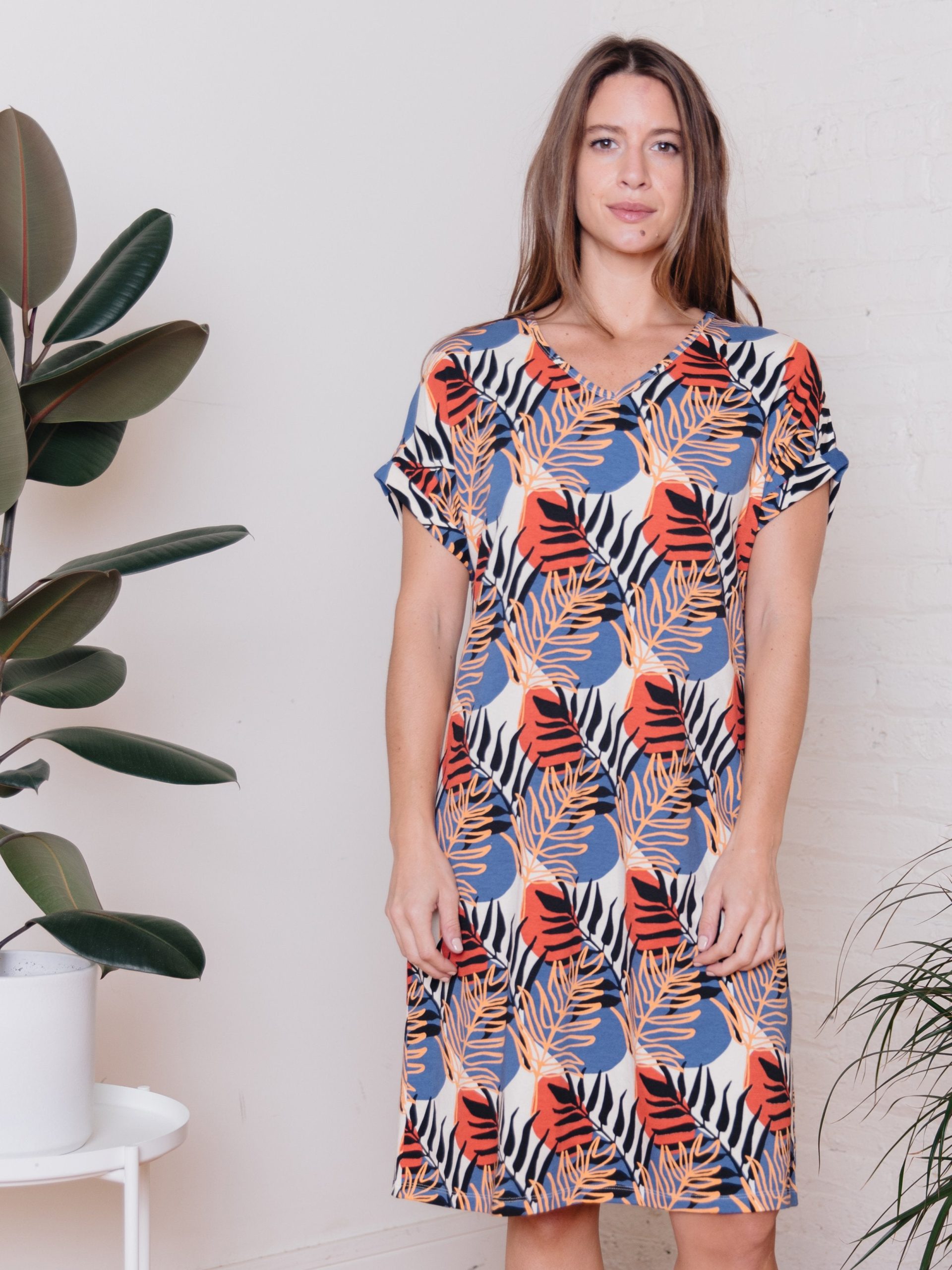 Montrose Tie Dress - Layered Palms Peach - Image 4