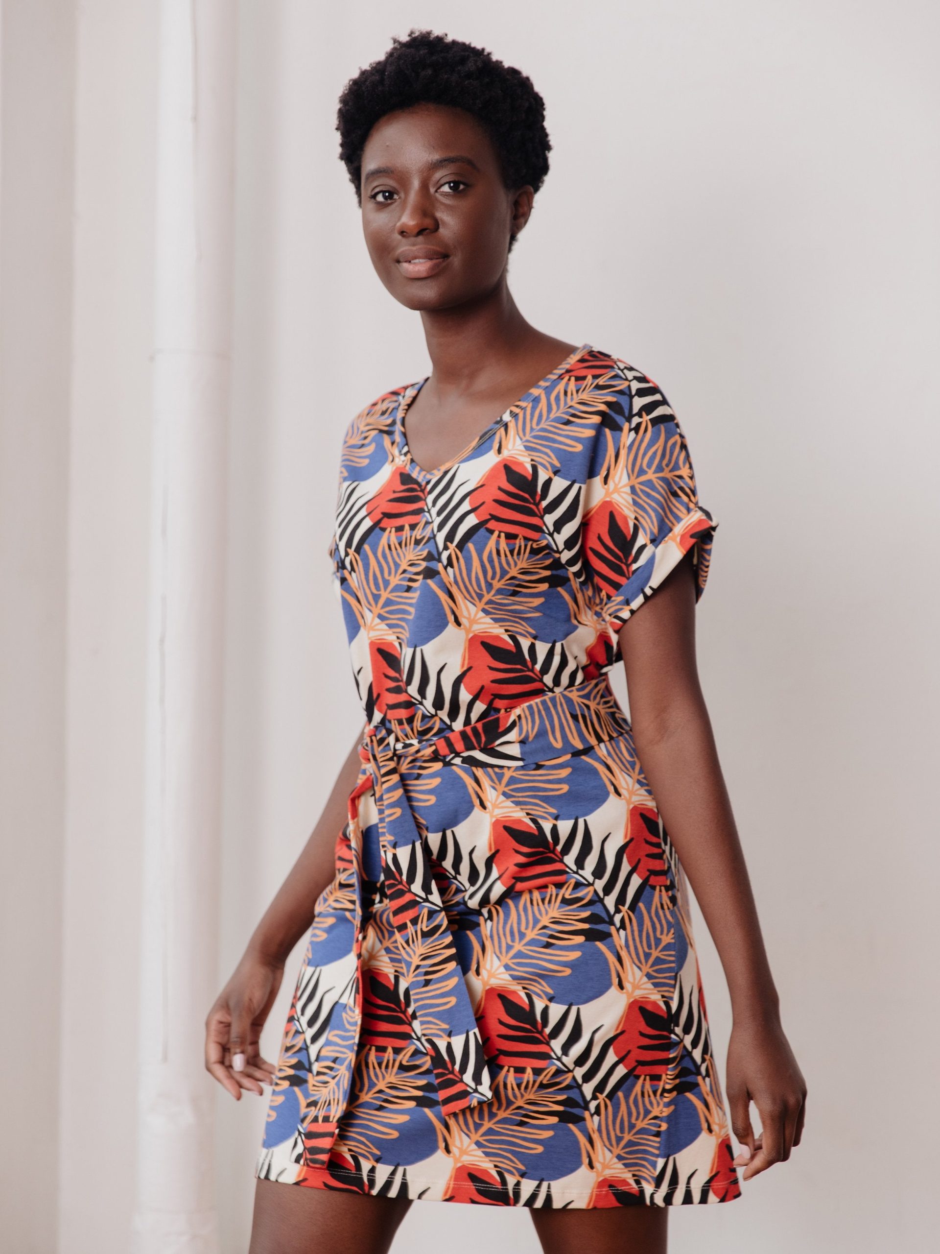 Montrose Tie Dress - Layered Palms Peach - Image 1