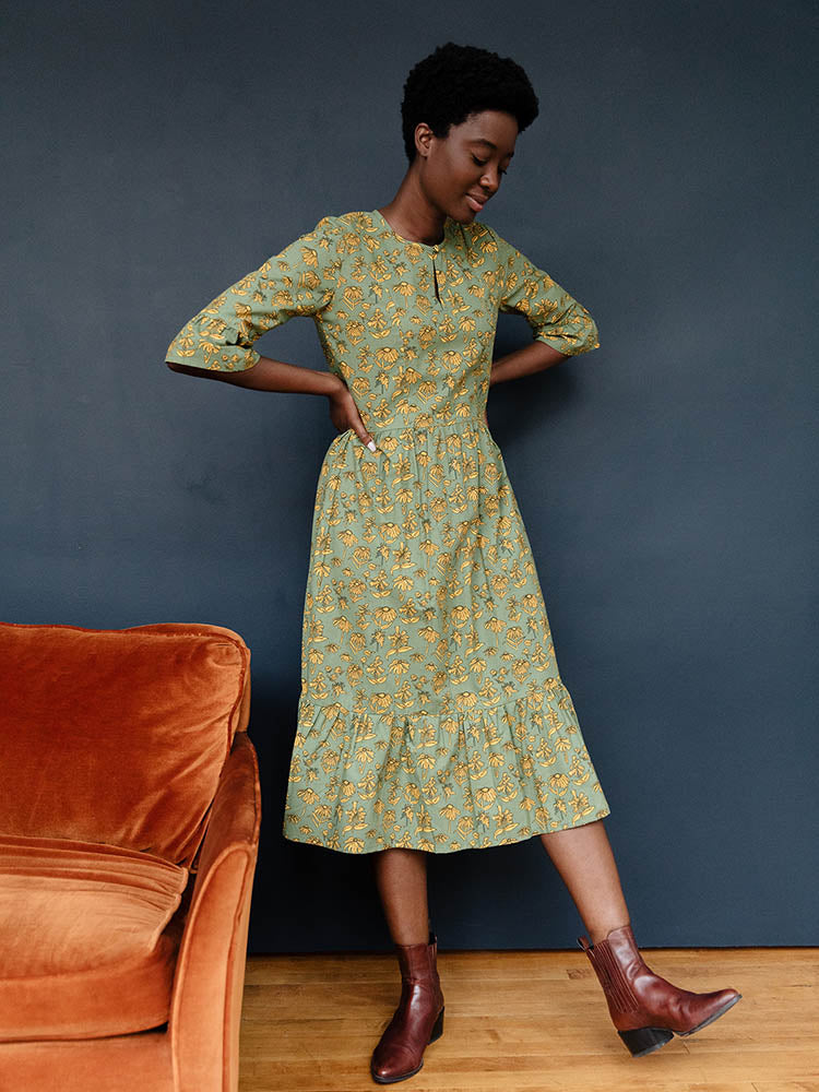 Rachelle Midi Dress - Green Floral - 图片 1