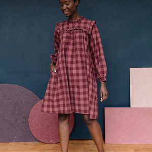 Soleil Long Sleeve Dress - Plum Gingham - 图片 3