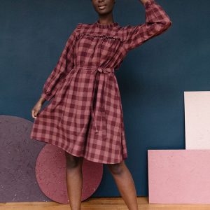 Soleil Long Sleeve Dress - Plum Gingham - 图片 2
