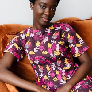 Artsy Traveler Short Sleeve Midi Dress - Leaves - Image 1