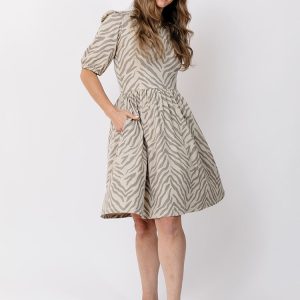 Inez Bubble Sleeve Dress - Savanna Stripe - 图片 2