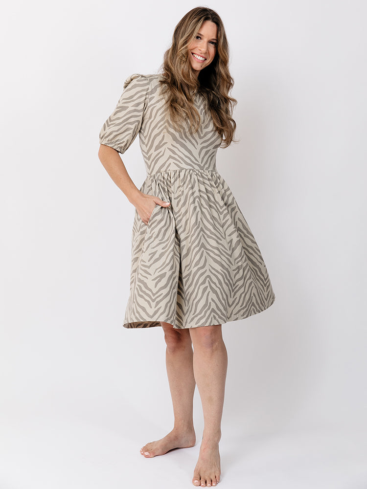 Inez Bubble Sleeve Dress - Savanna Stripe - 图片 2