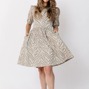 Inez Bubble Sleeve Dress - Savanna Stripe - 图片 5