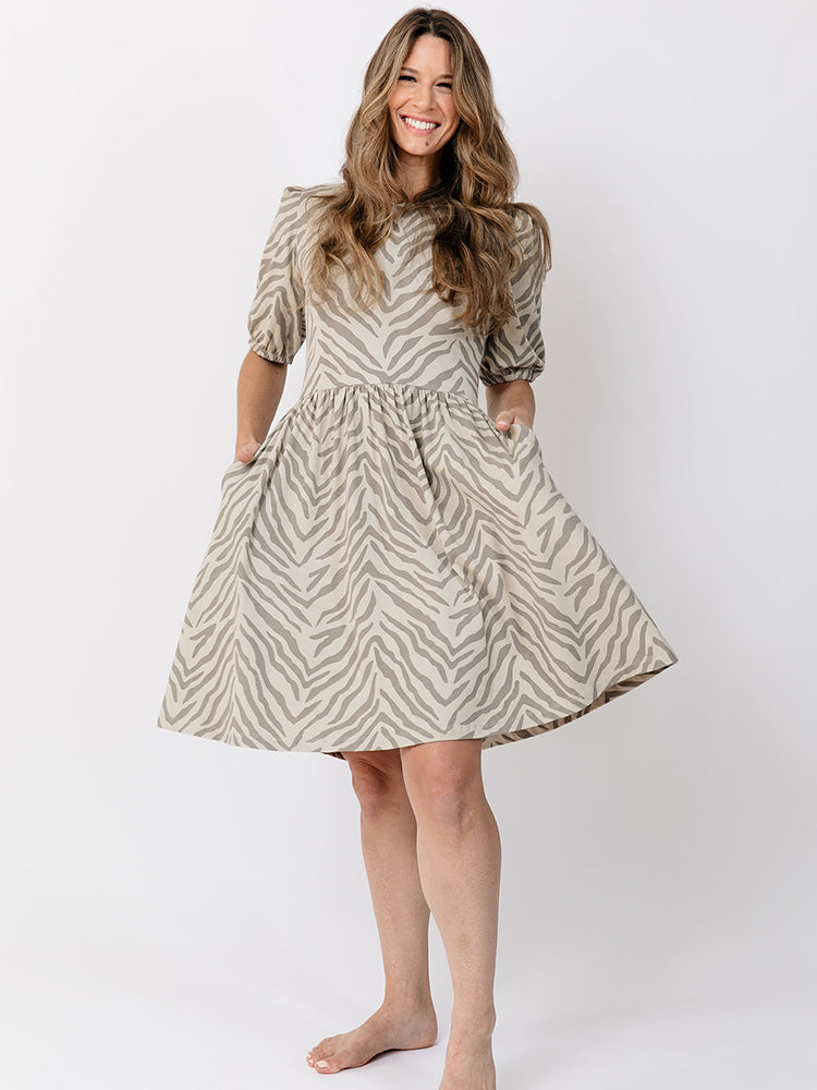 Inez Bubble Sleeve Dress - Savanna Stripe - 图片 5