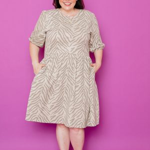Inez Bubble Sleeve Plus Size Dress - Savanna Stripe - 图片 1