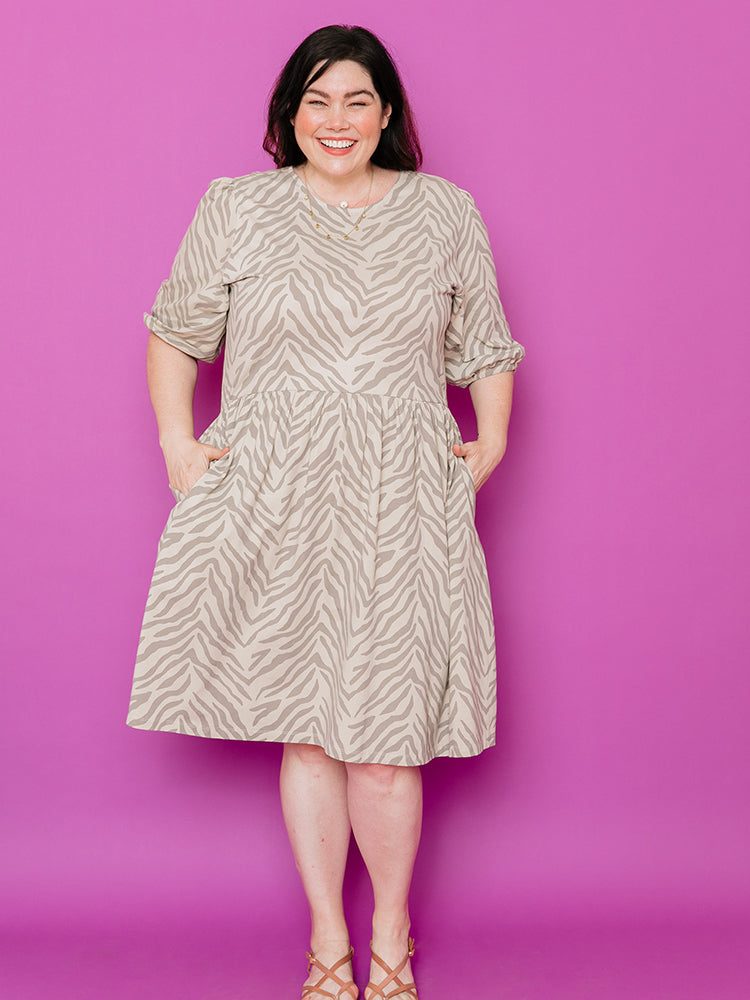 Inez Bubble Sleeve Plus Size Dress - Savanna Stripe - 图片 1