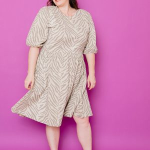 Inez Bubble Sleeve Plus Size Dress - Savanna Stripe - 图片 2