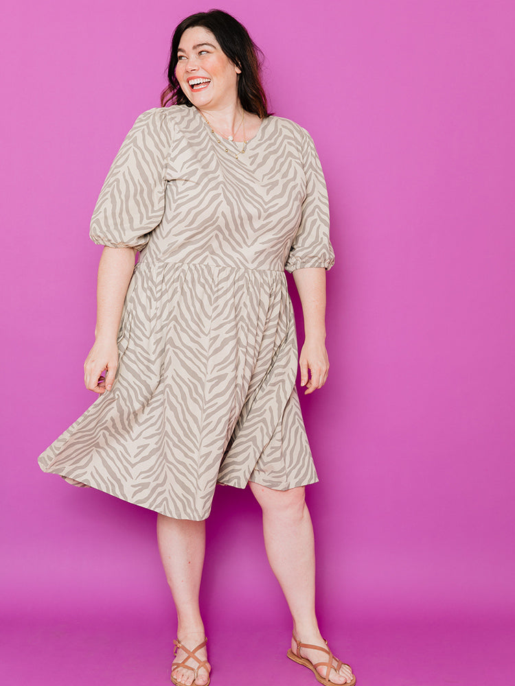 Inez Bubble Sleeve Plus Size Dress - Savanna Stripe - 图片 2