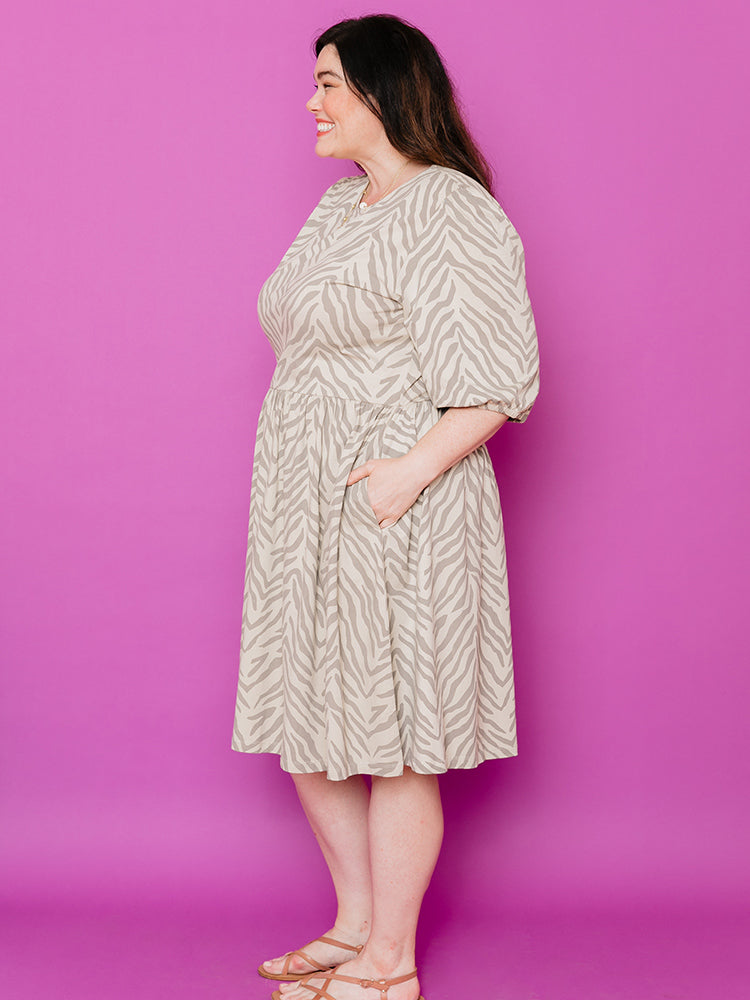 Inez Bubble Sleeve Plus Size Dress - Savanna Stripe - 图片 3