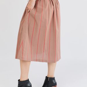 Mya Drawstring Midi Skirt - Cocoa Stripe - Image 1