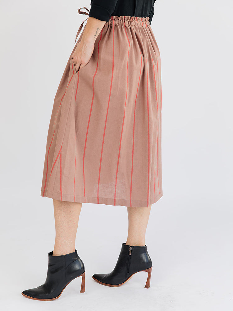 Mya Drawstring Midi Skirt - Cocoa Stripe - Image 1