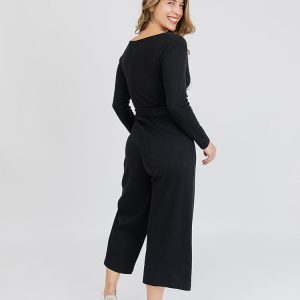 Rita Long Sleeve Jumpsuit - Black Rib Knit - Image 2