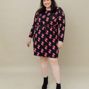 Abby Long Sleeve Plus Size Dress - Memphis Shapes Black - Image 2