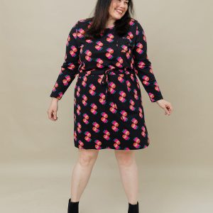 Abby Long Sleeve Plus Size Dress - Memphis Shapes Black - Image 3