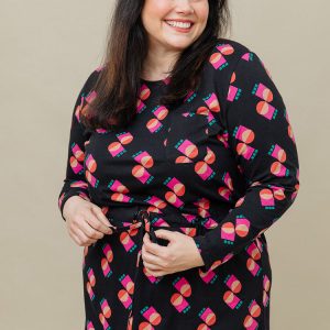 Abby Long Sleeve Plus Size Dress - Memphis Shapes Black - Image 1