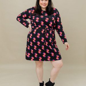 Abby Long Sleeve Plus Size Dress - Memphis Shapes Black - Image 4