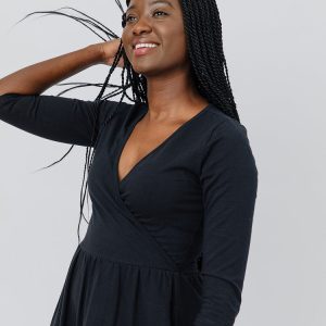 Callie 3/4 Sleeve Wrap Dress - Black - Image 5