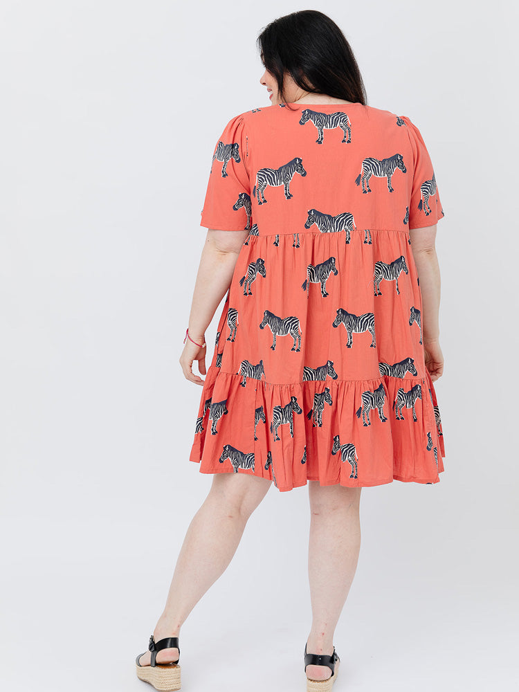 Adelaide Tiered Plus Size Mini Dress - Zebra Bright Berry - Image 2