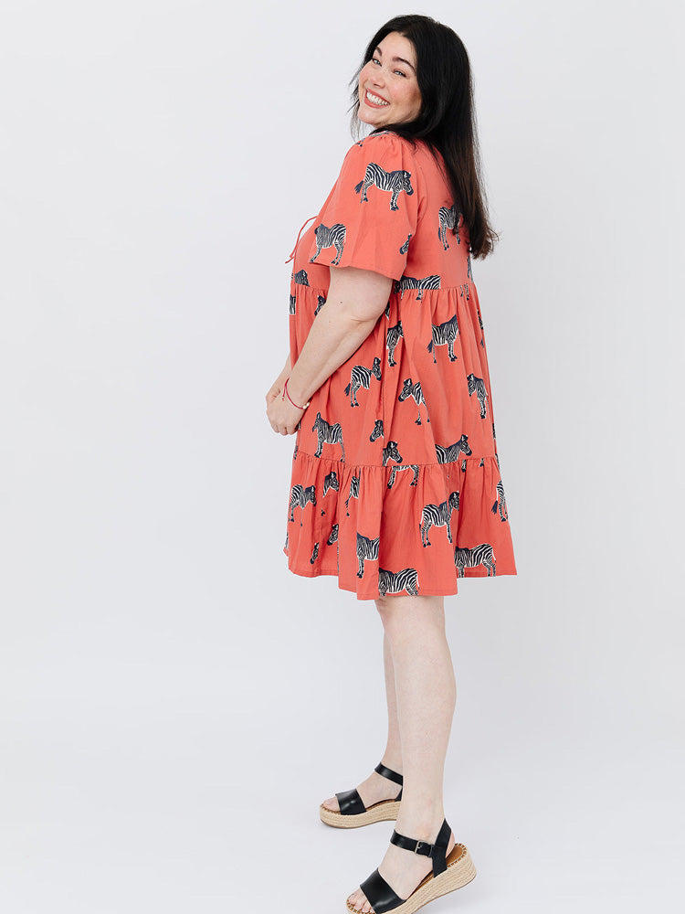 Adelaide Tiered Plus Size Mini Dress - Zebra Bright Berry - Image 4