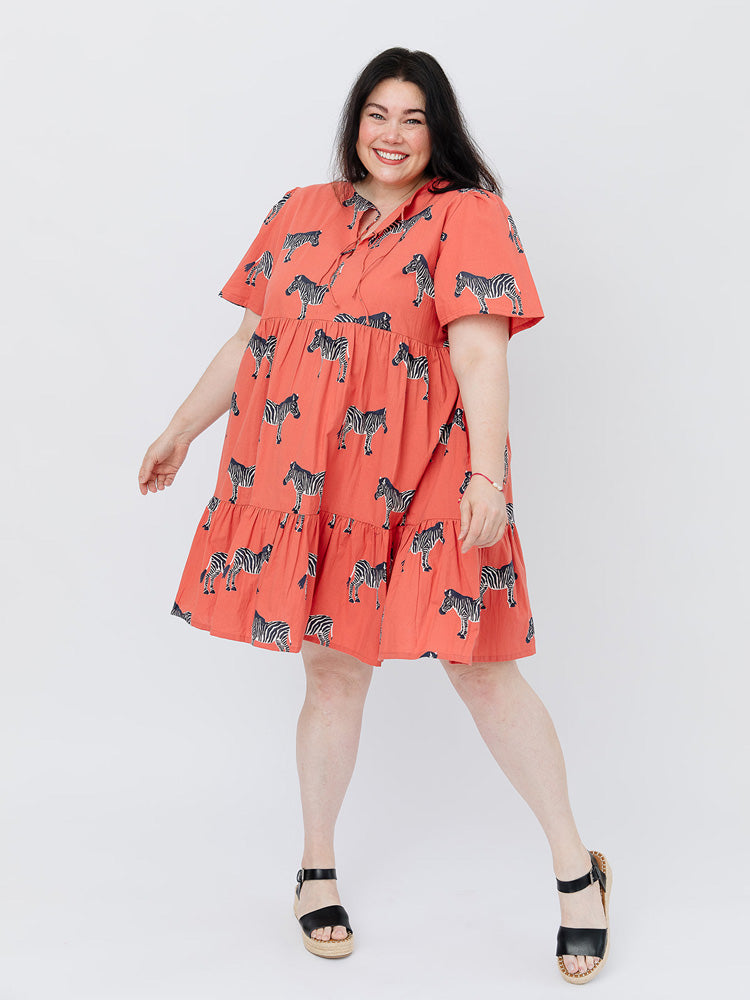 Adelaide Tiered Plus Size Mini Dress - Zebra Bright Berry - Image 1