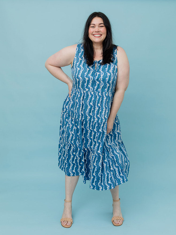 Thais Tiered Plus Size Sleeveless Dress - Blue Samudra - Image 1
