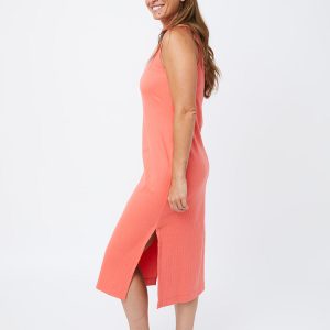 Maggie Mock Neck Dress - Melon Rib Knit - Image 1