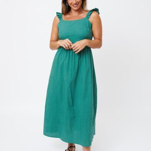 Ruffle Strap Dress - Everglade - Image 1