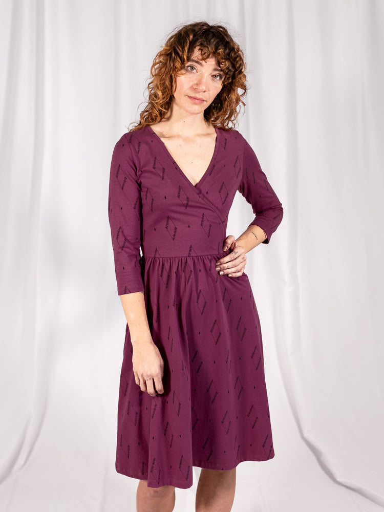 Callie 3/4 Sleeve Wrap Dress - Diamond Vine Dark Purple - Image 2