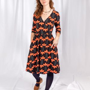 Callie 3/4 Sleeve Wrap Dress - Mod Daisy Poppy - Image 1