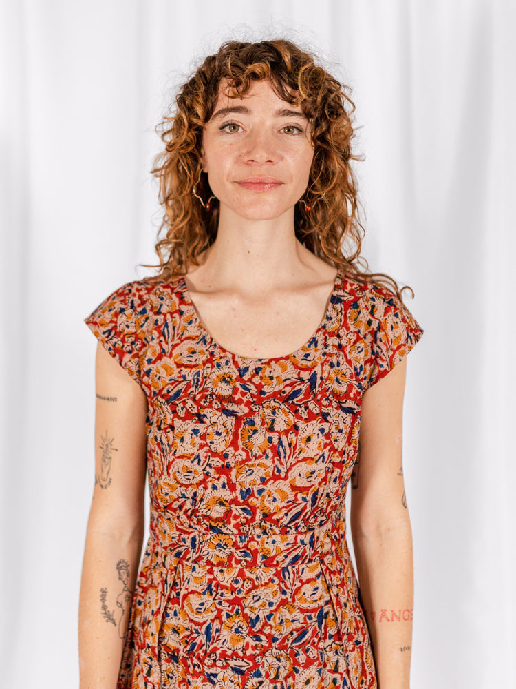 Vintage Pleat Dress - Ruby Floral - Image 3