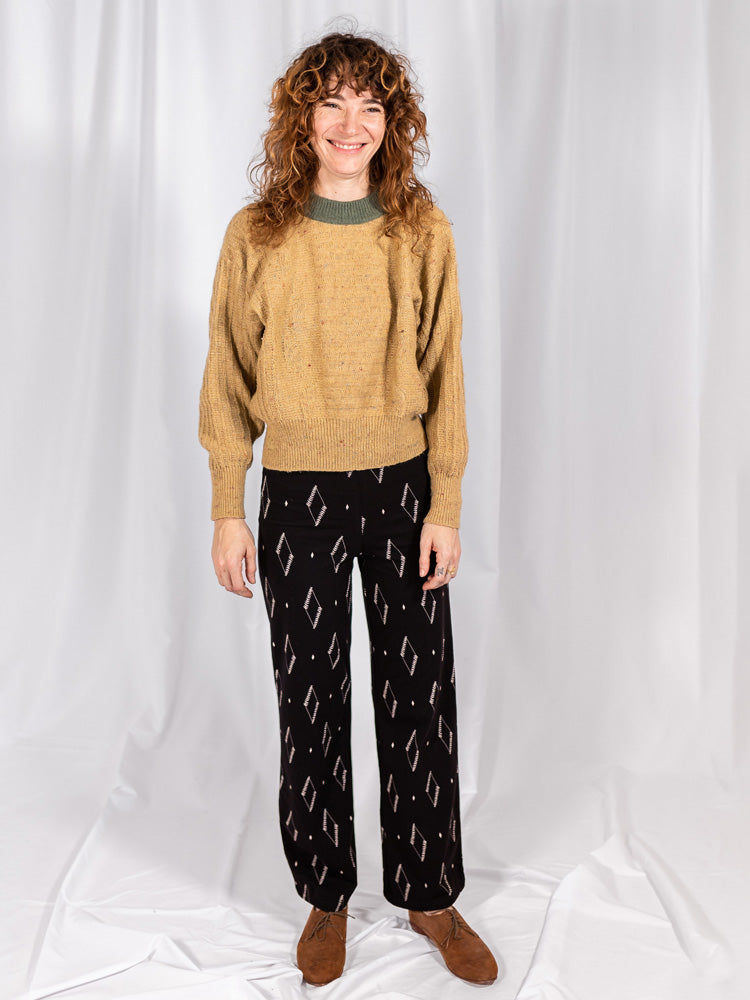 Fold Over Bootcut Pant - Diamond Vine Black - 图片 2