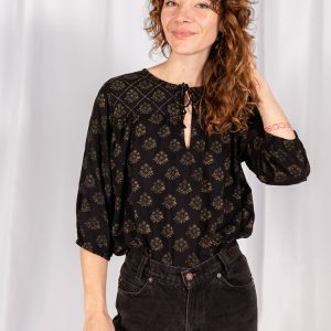 Devi Blouse - Floral Stamp Black - Image 1