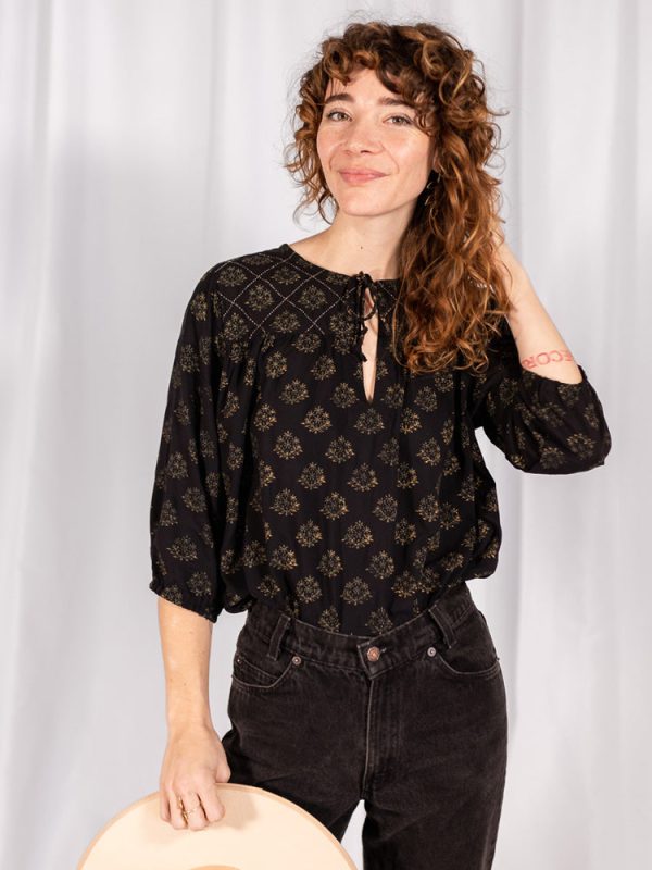 Devi Blouse - Floral Stamp Black