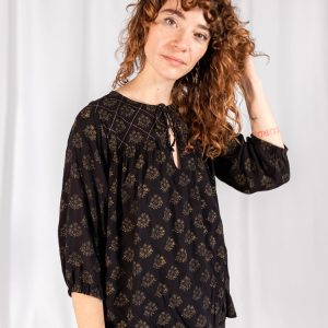 Devi Blouse - Floral Stamp Black - Image 3