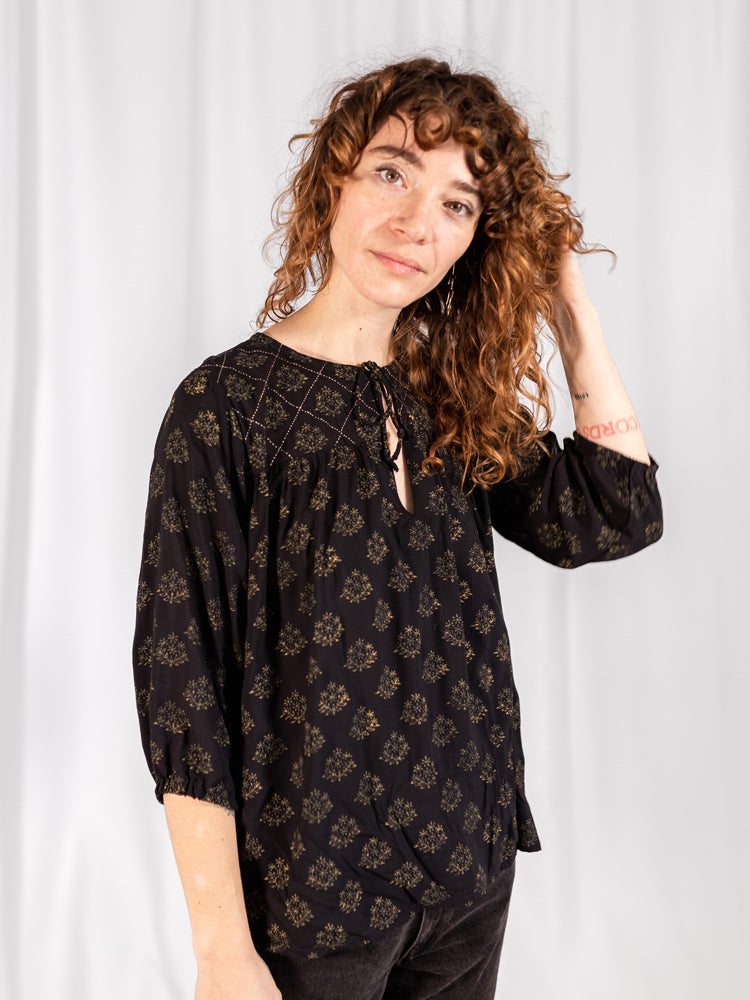 Devi Blouse - Floral Stamp Black - Image 3