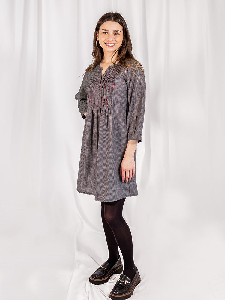 Vienna Pleated Dress - Woven Check Black - Image 2