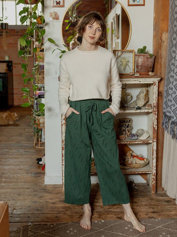 Fae Drawstring Pant - Diamond Vine Dark Sage