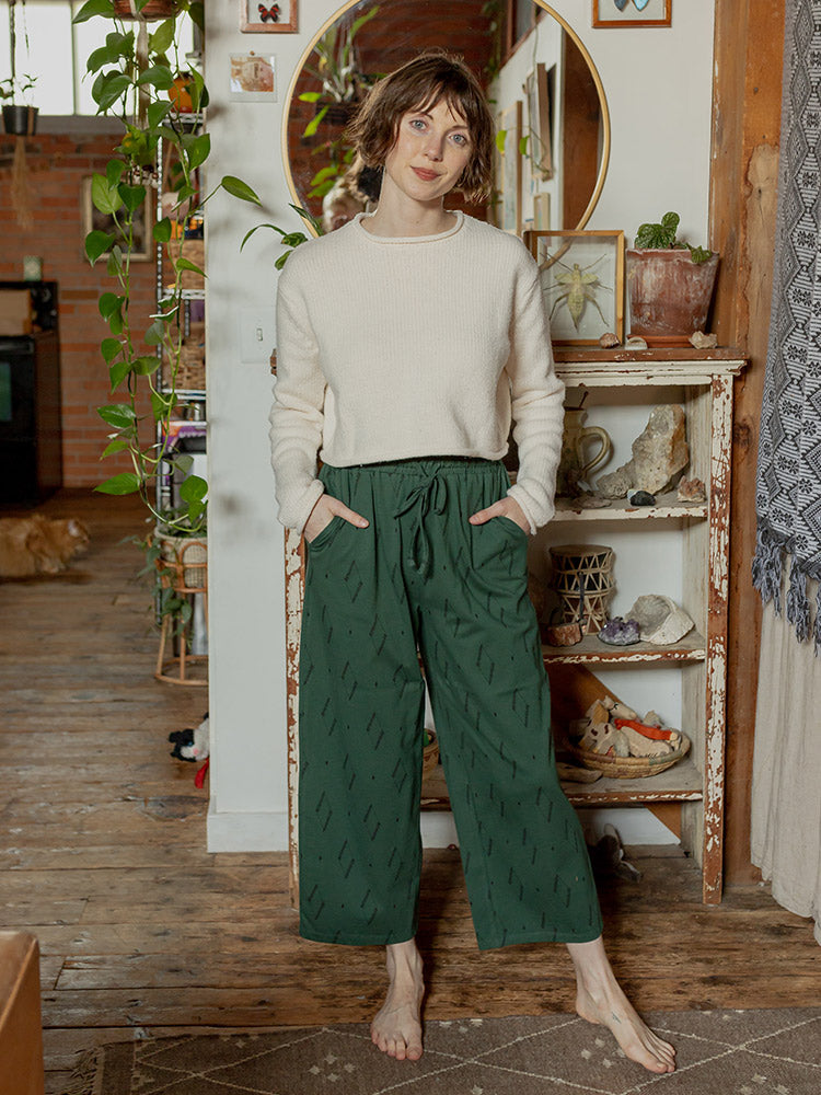 Fae Drawstring Pant - Diamond Vine Dark Sage - 图片 1