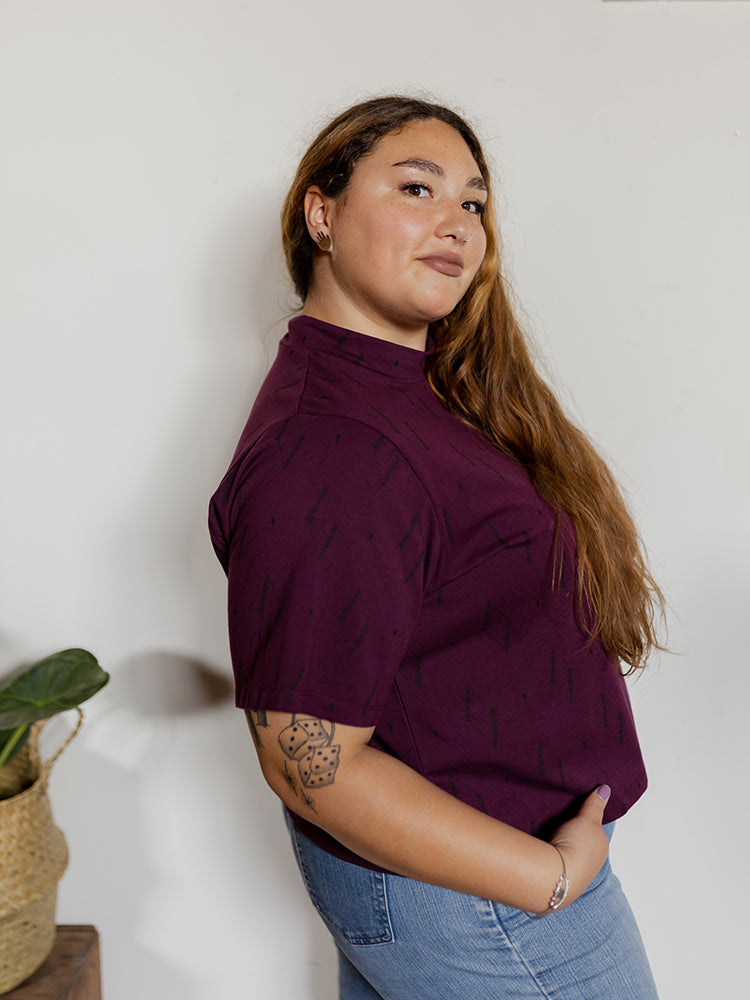 Eve Plus Size Top - Diamond Vine Dark Purple - Image 1