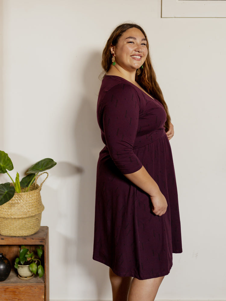 Callie 3/4 Sleeve Plus Size Wrap Dress - Diamond Vine Dark Purple - Image 2
