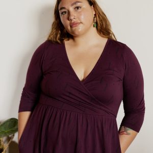 Callie 3/4 Sleeve Plus Size Wrap Dress - Diamond Vine Dark Purple - Image 4