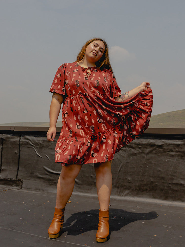 Adelaide Tiered Plus Size Mini Dress - Modern Objects Cranberry - Image 1