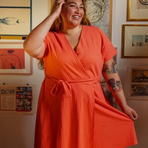 Katie Plus Size Wrap Dress - Melon Rib Knit - Image 1