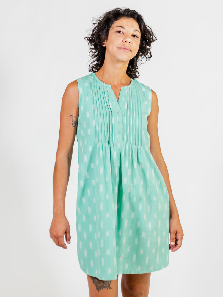 Pintucked Away Dress - Aqua Ikat - 图片 2