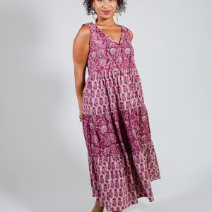 Thais Tiered Sleeveless Dress - Magenta Vine Floral - Image 11