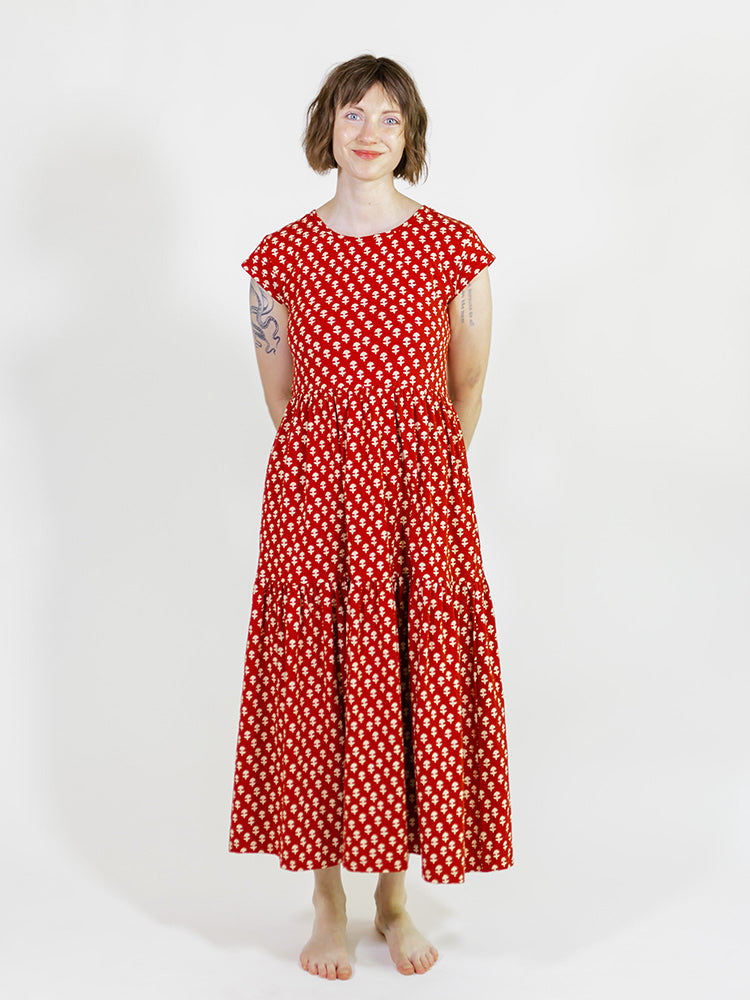 Tiered Jersey Dress - Micro Floral Red - Image 1