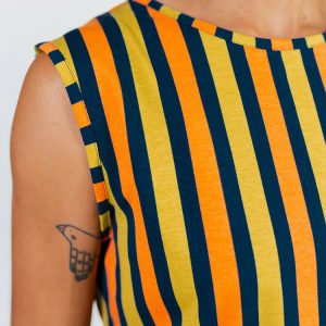 Millie Muscle Tee - Navy Chartreuse Stripe - Image 5