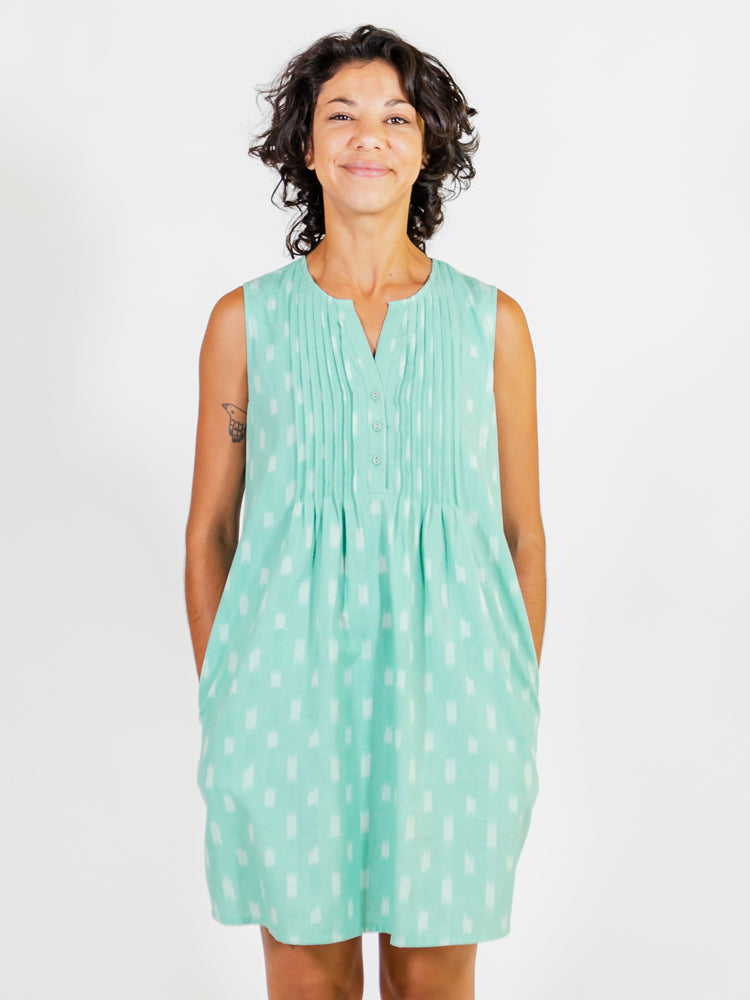 Pintucked Away Dress - Aqua Ikat - 图片 8